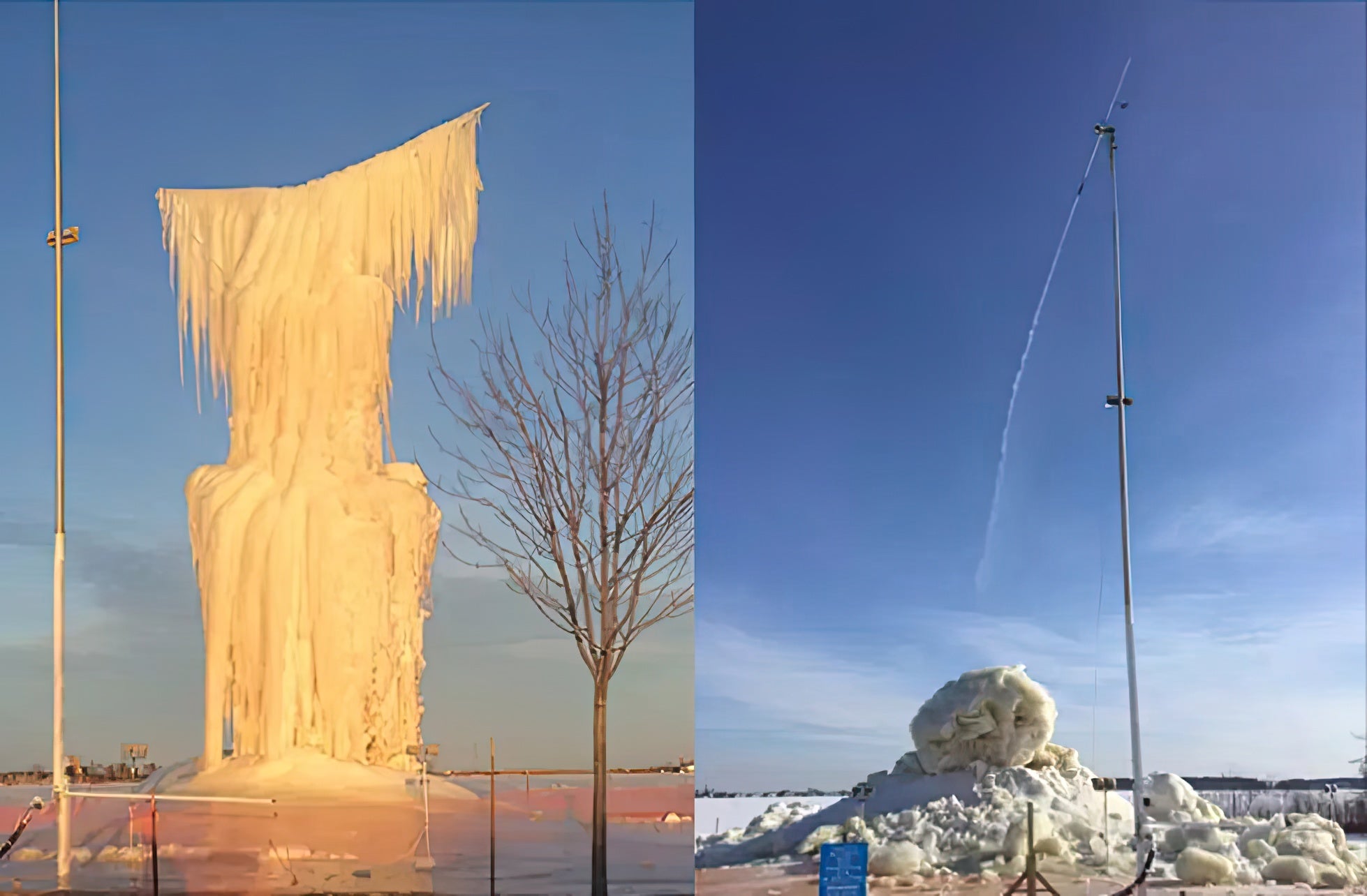 Roger Hanson's 60-ft Ice Sculpture Collapses